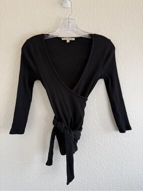 Express Black Ribbed Wrap Top